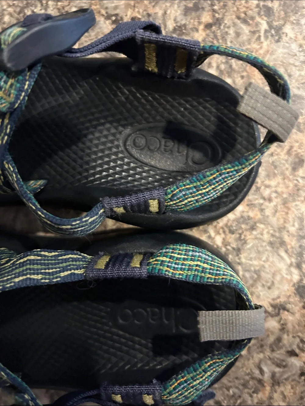 Chaco Kids Black Sandals with Green Striped Webbing